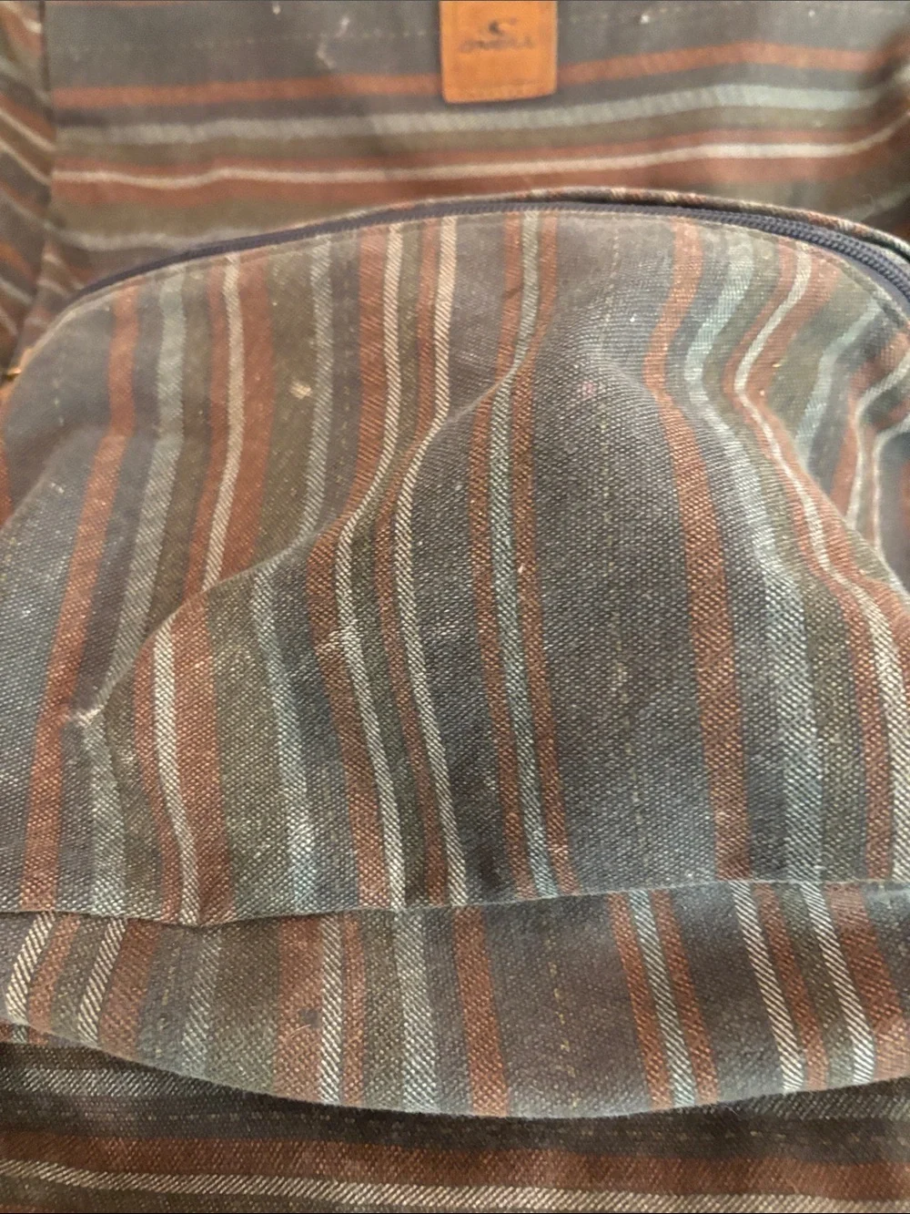 Vintage O’Neill Striped Canvas Backpack with Tan Suede Base